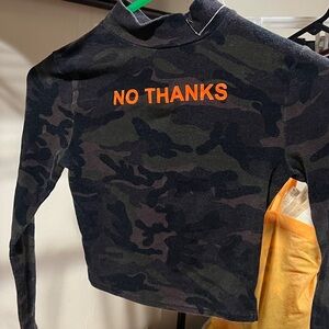 Women's Camo Long Sleeve Tee with Orange Print